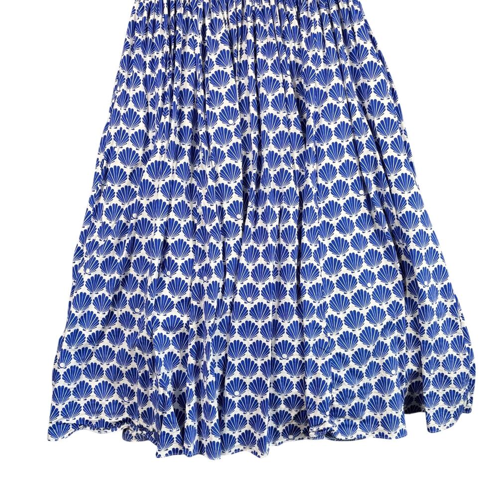 Kate Spade New York XXL Blue White Shell Print Smocked Midi Dress Cotton Pockets - Picture 6 of 11